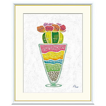 額絵 サボテンのグラス植え 春田あかり 52x42cm 三幸