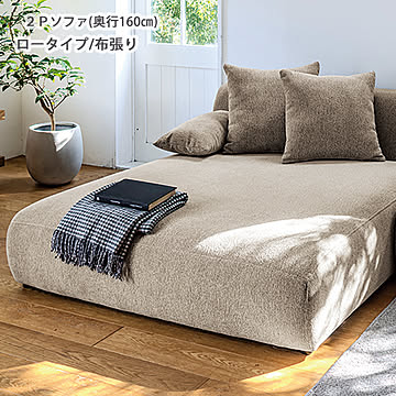 LS-423-F ソファ 布張り 幅120 奥行160 ライトグレージュ色 クッション付 ロータイプ ワイド 低い背もたれ 奥行広い ウレタンフォーム ポケットコイルスプリング 2P 2人掛け