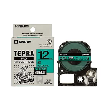 （まとめ） キングジム テプラ PRO テープカートリッジ 強粘着 12mm 緑／黒文字 SC12GW 1個 【×5セット】