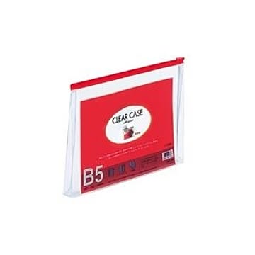 (業務用10セット) LIHITLAB クリアケース/クリアポーチ 【B5/ワイドマチ付き】 ヨコ型 F-73SM 赤