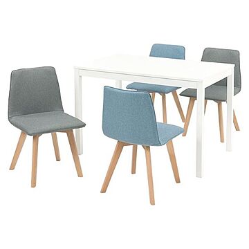 ダイニングテーブルとチェア5点セット 木製 110×70cm テーブル1 ブルー・グレーチェア各2 組立品