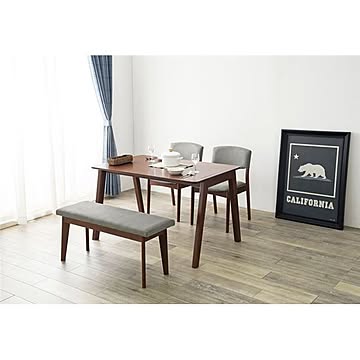 4点ダイニングセット ダークブラウン・グレー テーブル1、チェア2、ベンチ1 組立品