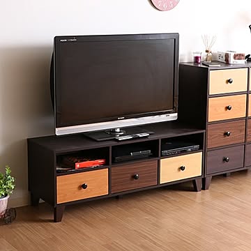ブラウン ローボード テレビ台 ウッドグラデーション 幅118cm 3杯引き出し 脚付き