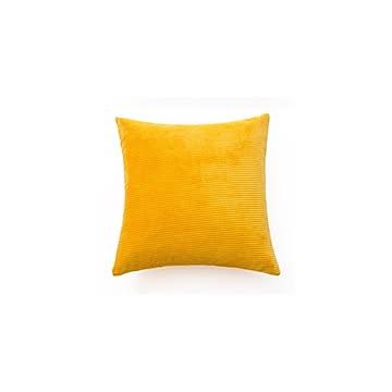 コーデュロイ生地 クッション 約45×45cm マスタード カバー付き 洗える ソファー用