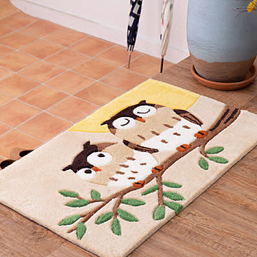 萩原 グーフォ フクロウ柄 洗える玄関マット 約50×80cm