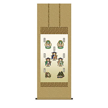 掛け軸 親鸞七高僧 山村観峰 54.5x150cm 三幸