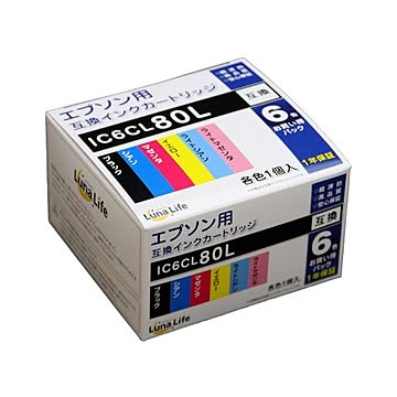 (まとめ)ワールドビジネスサプライ Luna Life エプソン用 互換インクカートリッジ IC6CL80L 6本パック LN EP80/6P×2セット