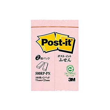（まとめ） 3M ポスト・イット ふせん再生紙スタンダードカラー 75×25mm ピンク 500RP-PN 1パック（2冊） 【×30セット】