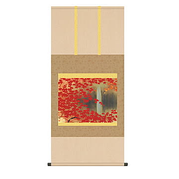 掛け軸 滝に紅葉 川端龍子 54.5x115cm 三幸