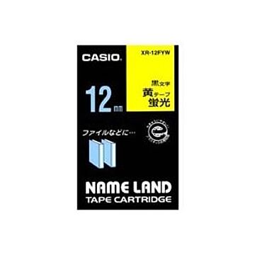 （まとめ）カシオ CASIO 蛍光テープ XR-12FYW 黄に黒文字 12mm×5セット