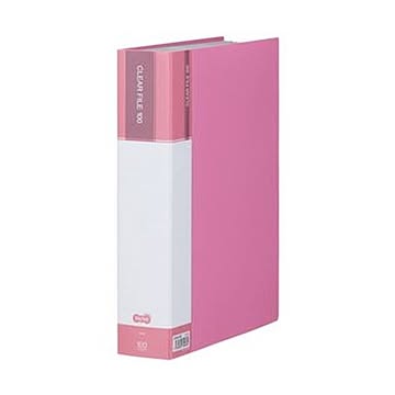 （まとめ）TANOSEE クリヤーファイル（台紙入）A4タテ 100ポケット 背幅62mm ピンク 1冊【×10セット】