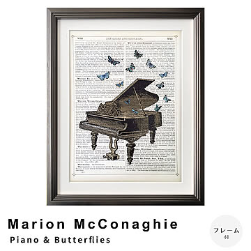 Marion McConaghie（マリオン マコネギー） Piano & Butterflies アートポスター（フレーム付き） m13435