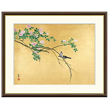 額絵 薔薇文鳥 円山応挙 42x34cm 三幸