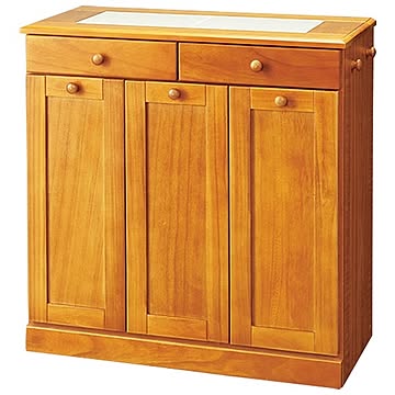 15リットル 天然木製 ゴミ箱 キッチン用 3分別 ライトブラウン 完成品 隠しキャスター4個付き