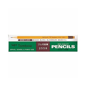 (まとめ) トンボ鉛筆 ゴム付鉛筆 2558 HB 2558-HB 1ダース（12本）  【×10セット】