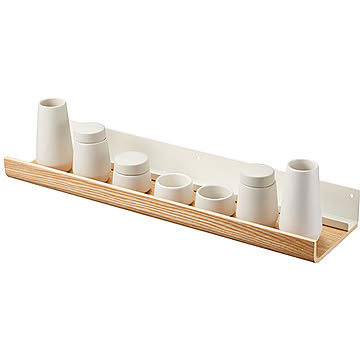 RIN リン (山崎実業) 石こうボード壁対応 神棚 神具セット Wall-Mounted Kamidana Set お供え 神棚 お祀り 神棚用祖霊舎 御霊舎 水玉 榊立 瓶子 白皿 神仏