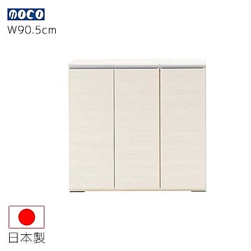 フナモコ ローキャビネット ホワイト色 LBS-90 幅90.5 奥行31.0 高さ84.0 木目柄 木製 薄型 カウンター下収納 キャビネット 家具 収納家具 インテリア 日本製 送料込み