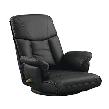 スーパーソフトレザー座椅子 楓 幅62cm ブラック 合皮 肘付 13段リクライニング ハイバック 360度回転 日本製