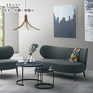LS-441L ソファ 布張り ダークグレー 幅150 奥行78.5 ブラック脚 スチール脚 モールドウレタンフォーム シンプル モダン デザイン 2Pソファ 2人掛けソファ
