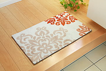 ニール マイクロファイバー製 玄関マット オレンジ 約55×85cm 滑りにくい加工