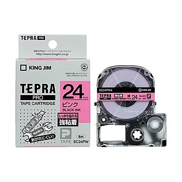 (まとめ) キングジム テプラ PRO テープカートリッジ 強粘着 24mm ピンク／黒文字 SC24PW 1個 【×10セット】