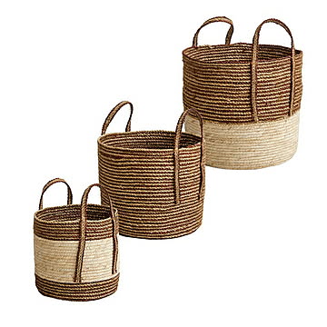 バスケット S M L 3個セット 天然素材 シーグラス IW-52 幅33x奥行33x高さ32cm 岩附