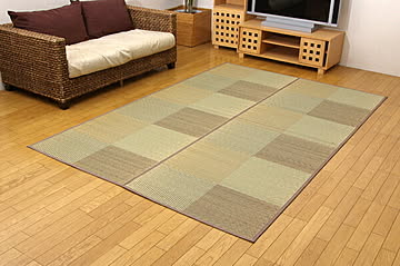 DXパルコ裏貼CP い草花ござカーペット 江戸間6畳 約261×352cm 不織布裏 ブラウン
