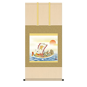 掛け軸 七福神 長江桂舟 54.5x115cm 三幸