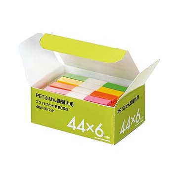(まとめ) TANOSEE PETふせん 詰替用 44×6mm ブライトカラー4色 1パック（10パッド） 【×10セット】