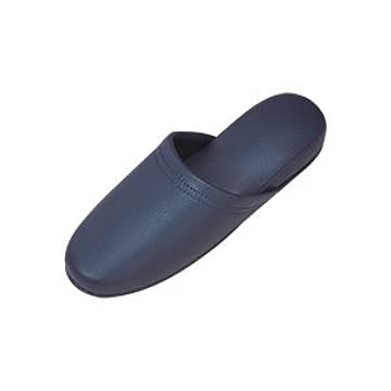 （まとめ）抗菌ビニールレザー調スリッパ ダークブルー 10足