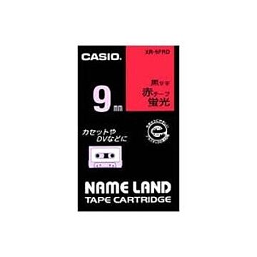 （まとめ）カシオ CASIO 蛍光テープ XR-9FRD 赤に黒文字 9mm×5セット