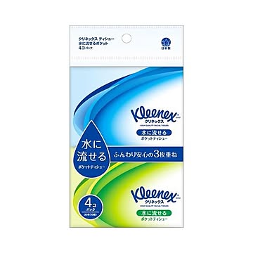 （まとめ）日本製紙クレシア クリネックスティシュー 水に流せるポケット 4コパック 【×10点セット】