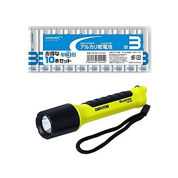 GENTOS LED懐中電灯 BLUSTER + アルカリ乾電池 単3形10本パックセット BR-10M+HDLR6/1.5V10P