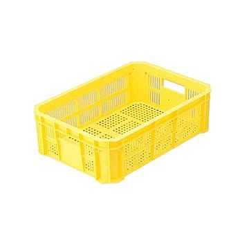 【5個セット】 リステナー/網目コンテナボックス  イエロー メッシュ構造 〔みかん 果物 野菜等収穫 保管 保存 物流〕【代引不可】