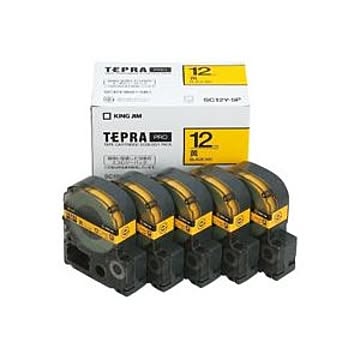 テプラ PROテープカートリッジ カラーラベル「パステル」 12mm 黄（黒文字） 5個入エコパック
