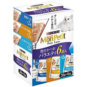 〔まとめ〕 キャットフード ペットフード モンプチ プチリュクスパウチ ぜい沢かつおバラエティ 30g×6P 4セット ペット用品【代引不可】