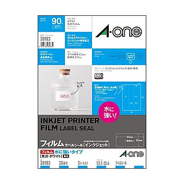(まとめ) エーワン ラベルシール[インクジェット]水に強いタイプ 光沢フィルム・ホワイト A4 30面 53.3×25.4mm 28983 1冊(3シート)  【×10セット】