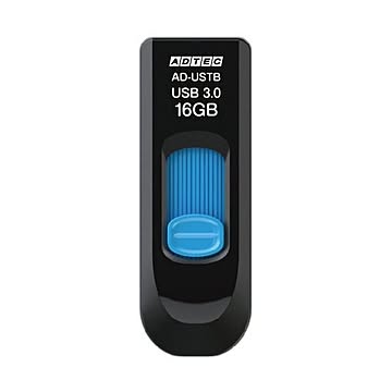 （まとめ）アドテック USB3.0スライド式フラッシュメモリ 16GB ブラック&ブルー AD-USTB16G-U3R 1個【×3セット】