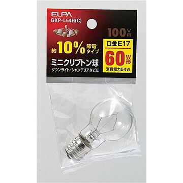 （まとめ） ELPA ミニクリプトン球 電球 60W形 E17 クリア GKP-L54H（C） 【×10セット】