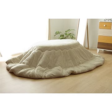 こたつ布団 【単品 楕円 無地 ベージュ 約185×225cm】 厚掛タイプ フランネル リバーシブル 抗菌 防臭 〔リビング〕