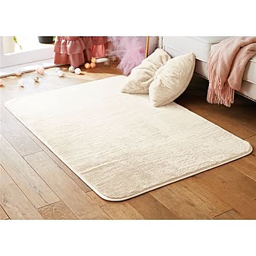 スノーホワイト ポリエステル ラグマット 90×130cm 洗える リビング