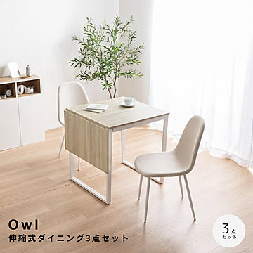 Owl（オウル） 伸縮式ダイニング3点セット m13538