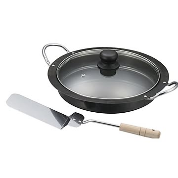 餃子鍋セット/調理器具 【ターナー付き 約310×310×50mm】 鉄 強化ガラス ステンレス ガスコンロ専用 〔キッチン 台所〕