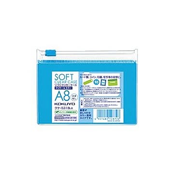 （まとめ）コクヨ ソフトクリヤーケースクリヤー＆カラー A8 マチなし チャック付 ライトブルー クケ-5318LB 1セット（5枚）【×20セット】
