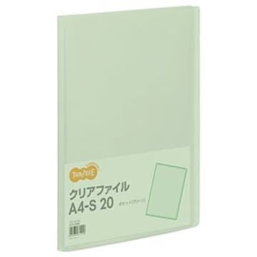 （まとめ） TANOSEE クリアファイル A4タテ 20ポケット 背幅14mm グリーン 1冊 【×40セット】