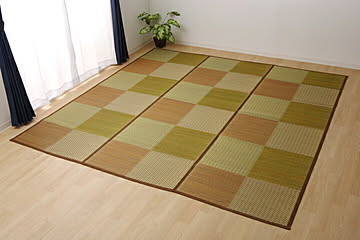 DXピーア 本間3畳 い草ラグ 格子柄 約191×286cm ブラウン