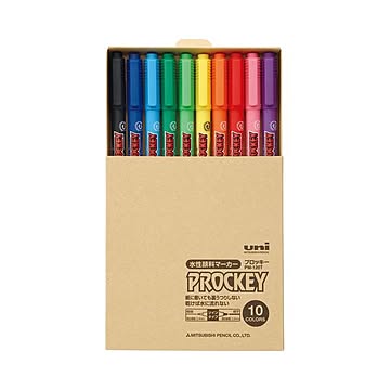 (まとめ) 三菱鉛筆 水性マーカー プロッキー 細字丸芯+極細 簡易紙箱入 10色（各色1本） PM120TT10CN 1パック 【×10セット】
