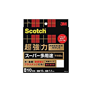 （まとめ） 3M スコッチ 超強力両面テープ プレミアゴールド （スーパー多用途） 10mm×10m PPS-10 1巻 【×3セット】