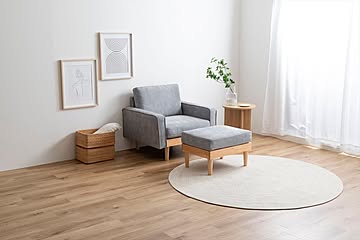コーデュロイ×天然木の組み合わせが、お部屋に上質感を醸し出す1人掛けコーデュロイソファ1脚+オットマン1脚の2点セット