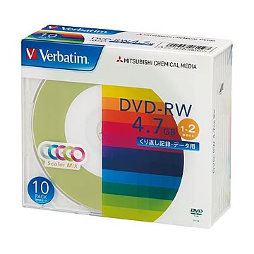 （まとめ）バーベイタム データ用DVD-RW4.7GB 1-2倍速 5色カラーMIX 5mmスリムケース DHW47NM10V1 1パック（10枚）【×5セット】